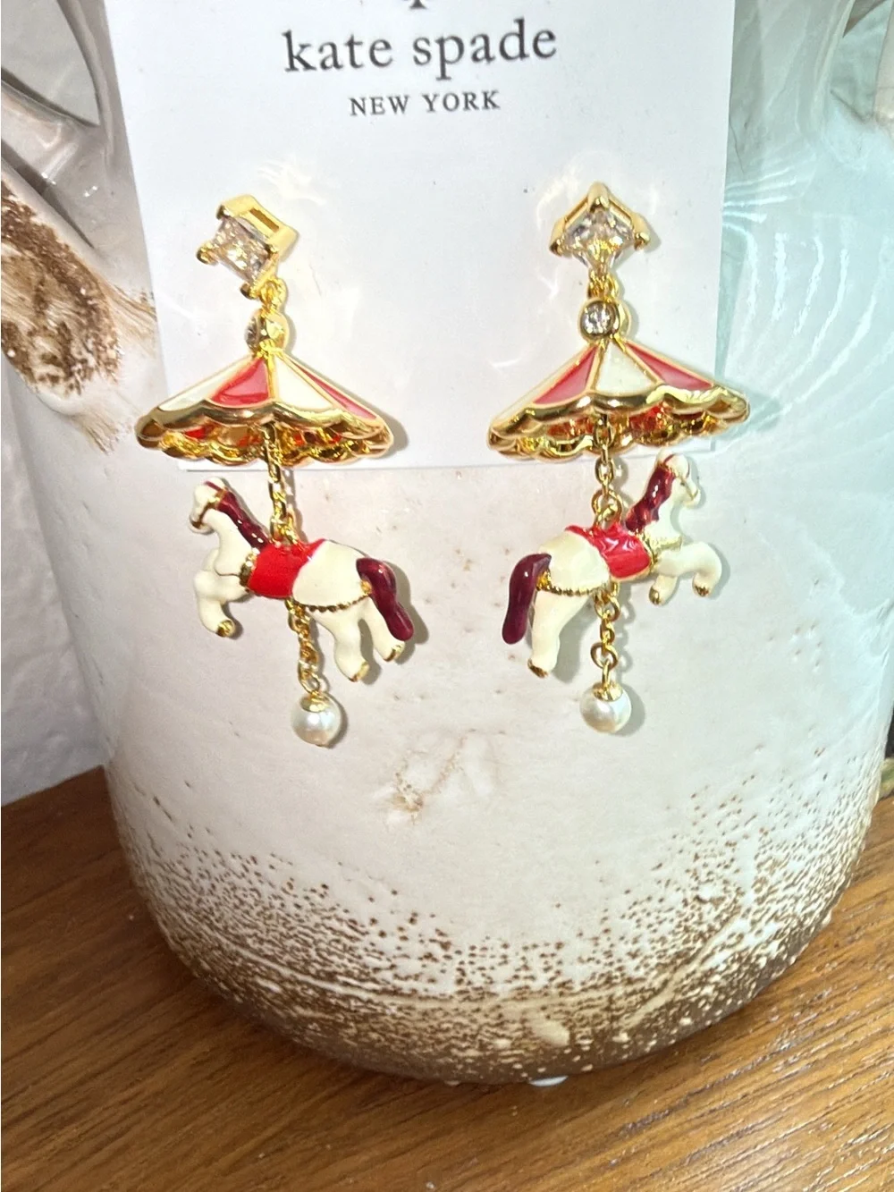 kate spade New York Red, White & Gold Carousel Horse Drop Earrings